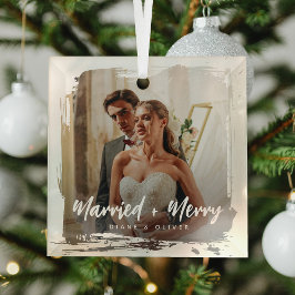 結婚記念のモダンな写真飾り 新婚夫婦のためのクリスマスプレゼント ガラスオーナメント