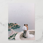 結婚記念のモノグラム | QRコードと写真が1つになったデザイン 箔招待状 (正面)