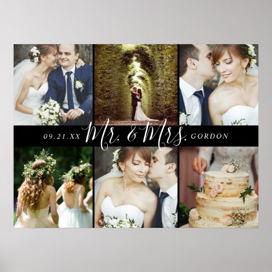 結婚記念の思い出 Mr. & Mrs. 6枚フォトコラージュ ポスター (正面)