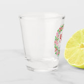 結婚記念モノグラム　おしゃれな花のリース　結婚日付 ショットグラス (左)