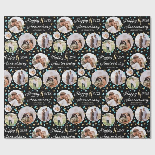 結婚記念写真コラージュエレガントティール（緑がかった色） ラッピングペーパー (フラット)