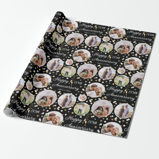 結婚記念写真コラージュエレガントベージュ色 ラッピングペーパー (アンロールド)