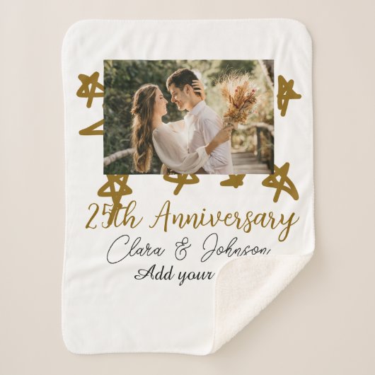 結婚記念日のお名前と年とゴールドの星の画像 シェルパブランケット (正面)