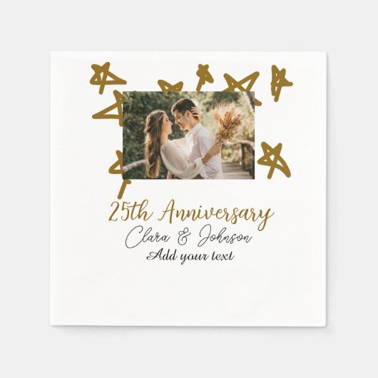 結婚記念日のお名前と年とゴールドの星の画像 スタンダードカクテルナプキン (正面)
