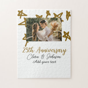 結婚記念日のお名前と年入りのゴールドスター ジグソーパズル