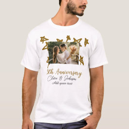 結婚記念日のお名前と年号と金の星の画像 Tシャツ