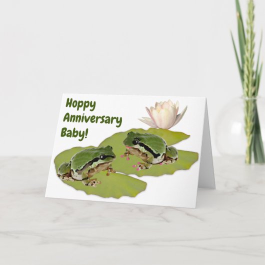 結婚記念日のカエルカップル 蓮の葉 カード (正面)