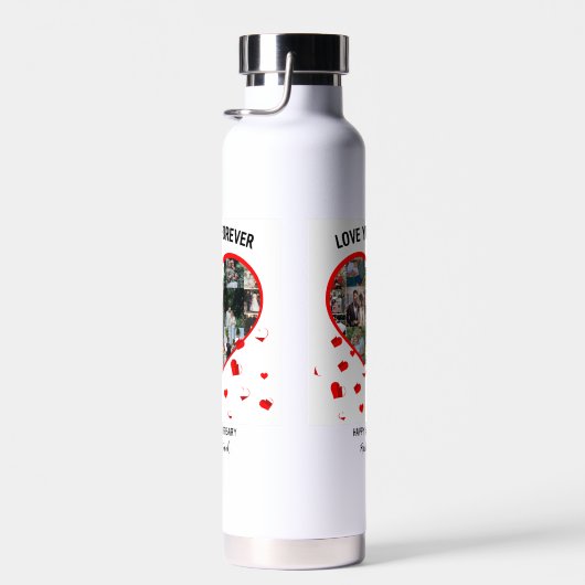 結婚記念日のカスタムハート写真コラージュ ウォーターボトル (右面)