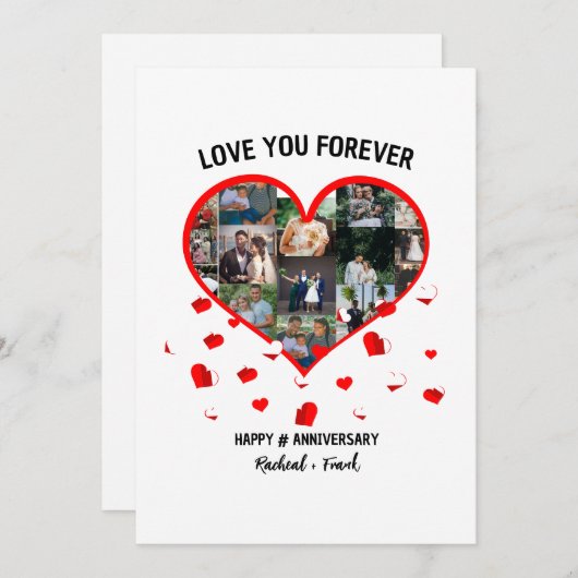 結婚記念日のカスタムハート写真コラージュ シーズンカード (正面/裏面)