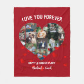 結婚記念日のカスタムハート写真コラージュ フリースブランケット (正面)