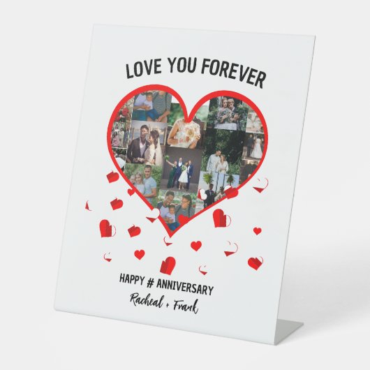 結婚記念日のカスタムハート写真コラージュ 台座サイン (正面)
