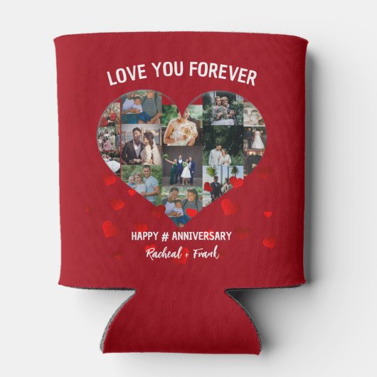 結婚記念日のカスタムハート写真コラージュ 缶クーラー (裏面)