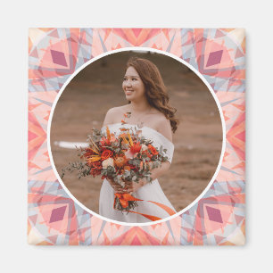 結婚記念日のカスタムピンクのスター写真ギフト マグネット