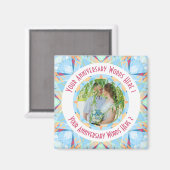 結婚記念日のカスタムブルーフォトグリーティング マグネット (正面/裏面)