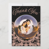 結婚記念日のカップルフォトカード ピンクレース サンキューカード (正面)