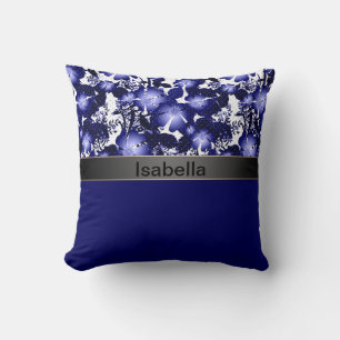 結婚記念日のグレーのサテンリボンとパールと花 クッション