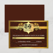 結婚記念日のゴールドのRSVPカード 出欠カード (正面/裏面)