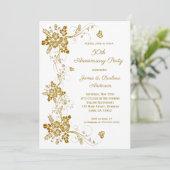 結婚記念日のゴールド ダイヤモンド 花柄 白 招待状 (スタンド正面)