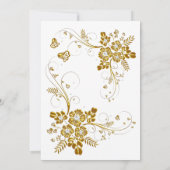 結婚記念日のゴールド ダイヤモンド 花柄 白 招待状 (裏面)