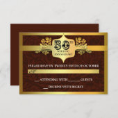 結婚記念日のゴールドRSVPカード 出欠カード (正面/裏面)