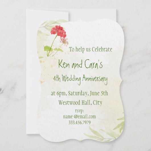 結婚記念日のゼラニウムガーデン花の招待状 招待状 (裏面)