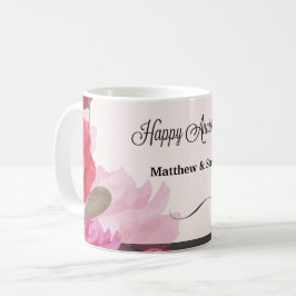 結婚記念日のバラとストライプの名入れギフト コーヒーマグカップ