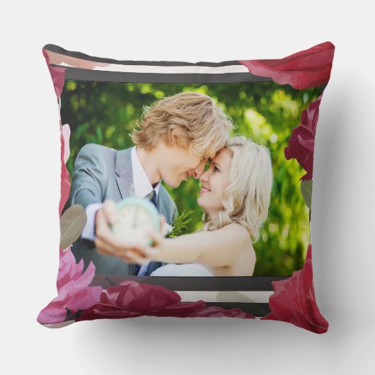 結婚記念日のバラ ストライプ オーダーメイド写真 クッション (正面)
