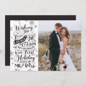 結婚記念日のホリデー手描き | モノクロ | フォト シーズンカード (正面/裏面)