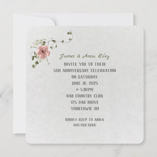 結婚記念日のローズとアイビーの招待状 招待状 (裏面)