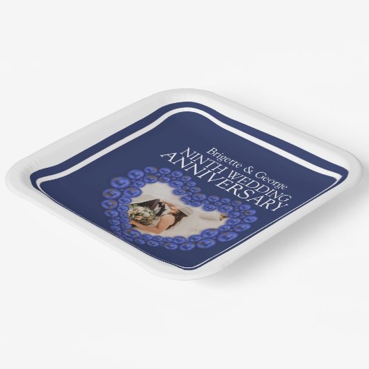 結婚記念日の写真ハート ペーパープレート (傾斜あり)