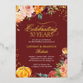 結婚記念日の写真 秋のワインレッド ゴールド 箔招待状 (正面)