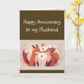 結婚記念日の夫パートナーおもしろいキツネ動物 カード (黄色い花)