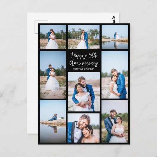 結婚記念日の新婚フォトコラージュ ポストカード (正面/裏面)