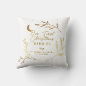結婚記念日の最初のクリスマスギフト ゴールドスクリプト クッション (裏面)