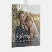 結婚記念日の最初のクリスマス カスタムフォト ミスター ミセス ガラスオーナメント (正面右)