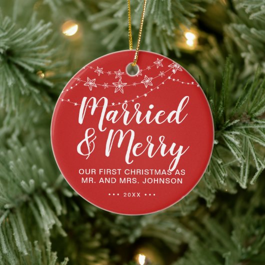 結婚記念日の最初のクリスマス ツリー 写真 赤 セラミックオーナメント (ツリー)