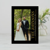 結婚記念日の最初のクリスマス 新婚夫婦の写真 箔シーズンカード (立ち正面)