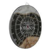 結婚記念日の木製 黒 白 アゲート 大理石 ダーツボード (正面左)