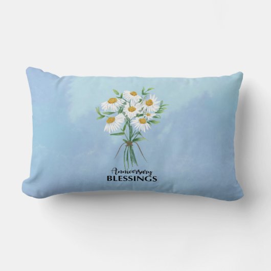 結婚記念日の祝福 デイジーの花束 ランバークッション (正面)