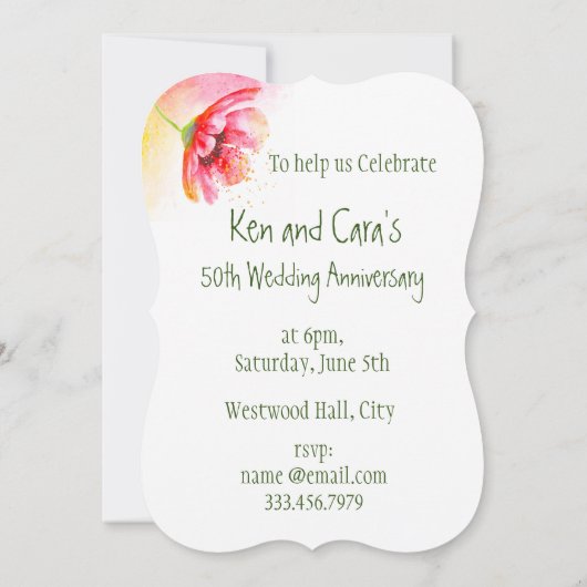 結婚記念日の赤いポピーガーデンの花 招待状 (裏面)