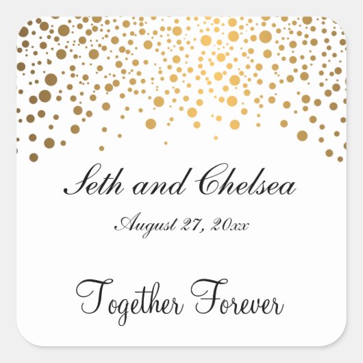結婚記念日の金ゴールドドット |カスタマイズ スクエアシール (正面)