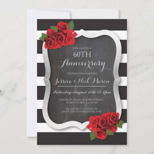 結婚記念日の銀とダイヤモンド 60周年 25 ゲスト招待 招待状 (正面)