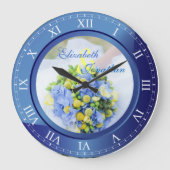 結婚記念日の青いサファイアのローマ数字 ラージ壁時計 (正面)
