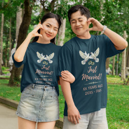 結婚記念日の「Just Married」カスタムデザイン トライブレンドTシャツ