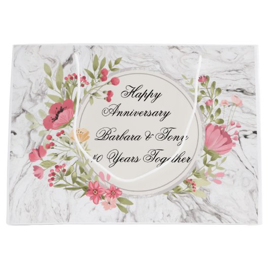 結婚記念日をパーソナライズ ラージペーパーバッグ (正面)