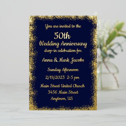 結婚記念日ドロップイン招待状 箔招待状 (立ち正面)