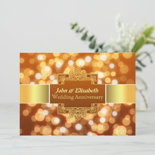 結婚記念日パーティー ゴールド招待状 招待状 (スタンド正面)