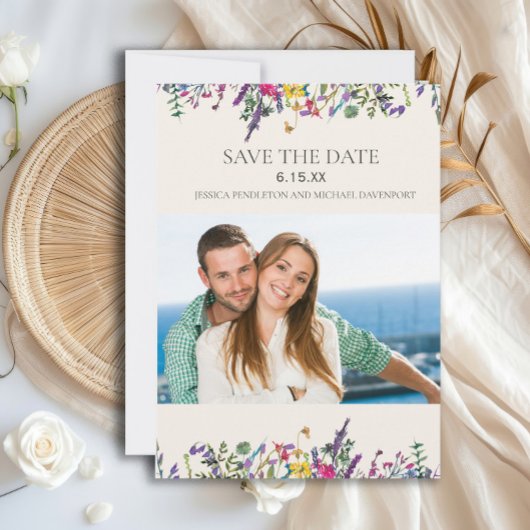 結婚記念日フォトウォーターカラーワイルドフラワー セーブザデート