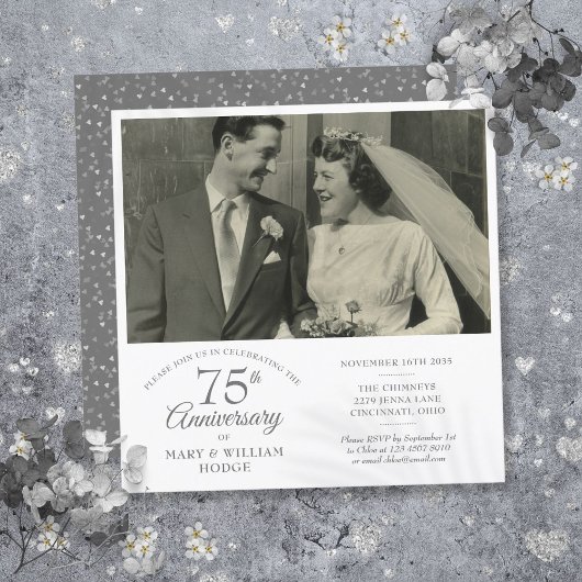 結婚記念日フォト 75周年 お祝い ハートの紙吹雪 招待状