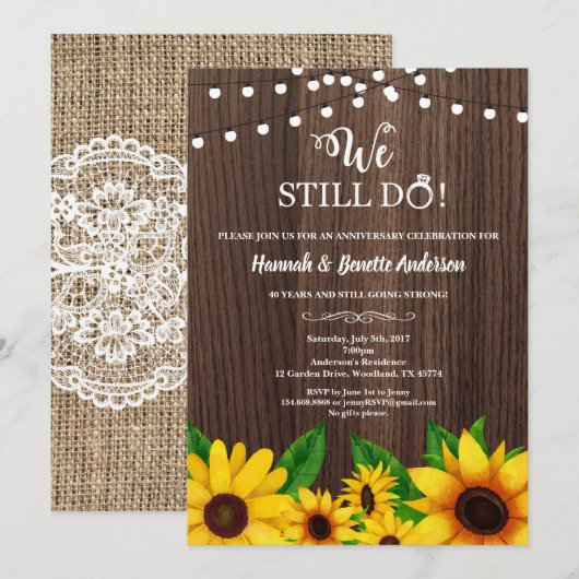 結婚記念日招待状　ひまわり　ラスティック 招待状 (正面/裏面)